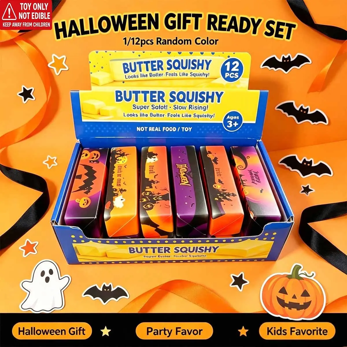 Slow Rising Halloween Themed Butter Squishy, Soft Squeeze Sensory Toy, Holiday Surprise Gift for Teens & Children