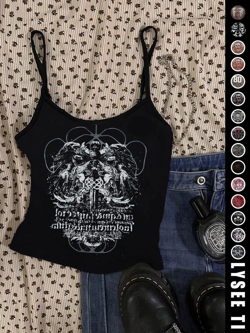 26 Valentine's Day Music Festival Rock Vintage American Skull Eagle Print Crop Top, Trendy Summer Vest for Women, Casual Slim-Fitting Fashion