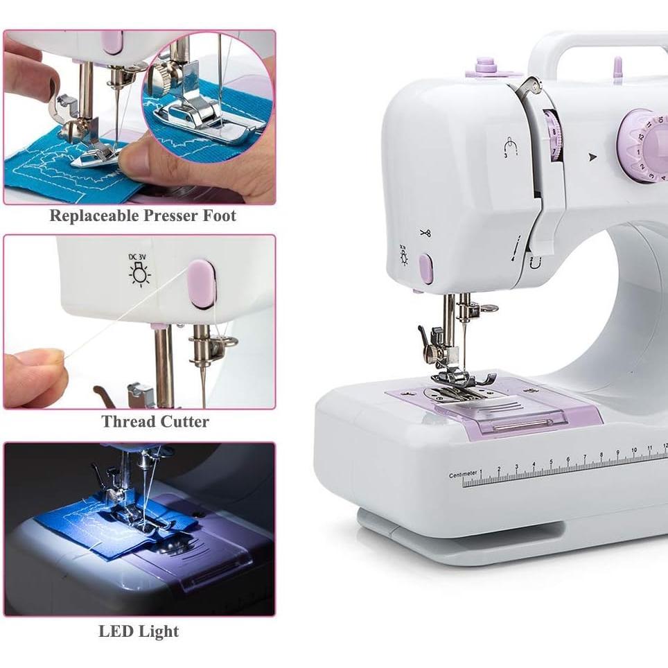 Mini Sewing Machine by  (Including Extension Table and Sewing Supplies Set) - Small Electric Overlock Sewing Machines with 2 Speed 12 Built-in Stitch Patterns KT-005-A31