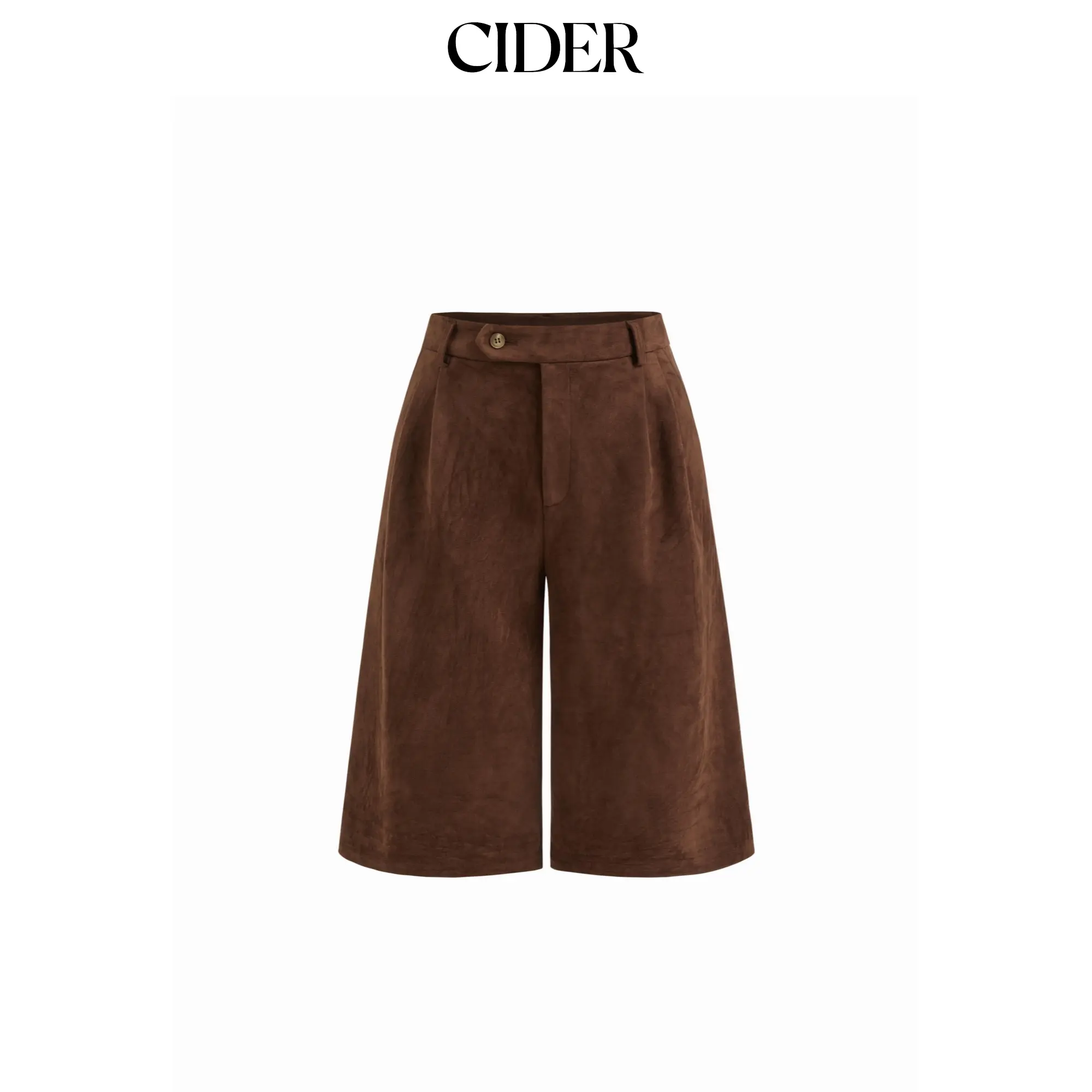 Cider Suede Low Rise Pleated Bermuda Shorts
