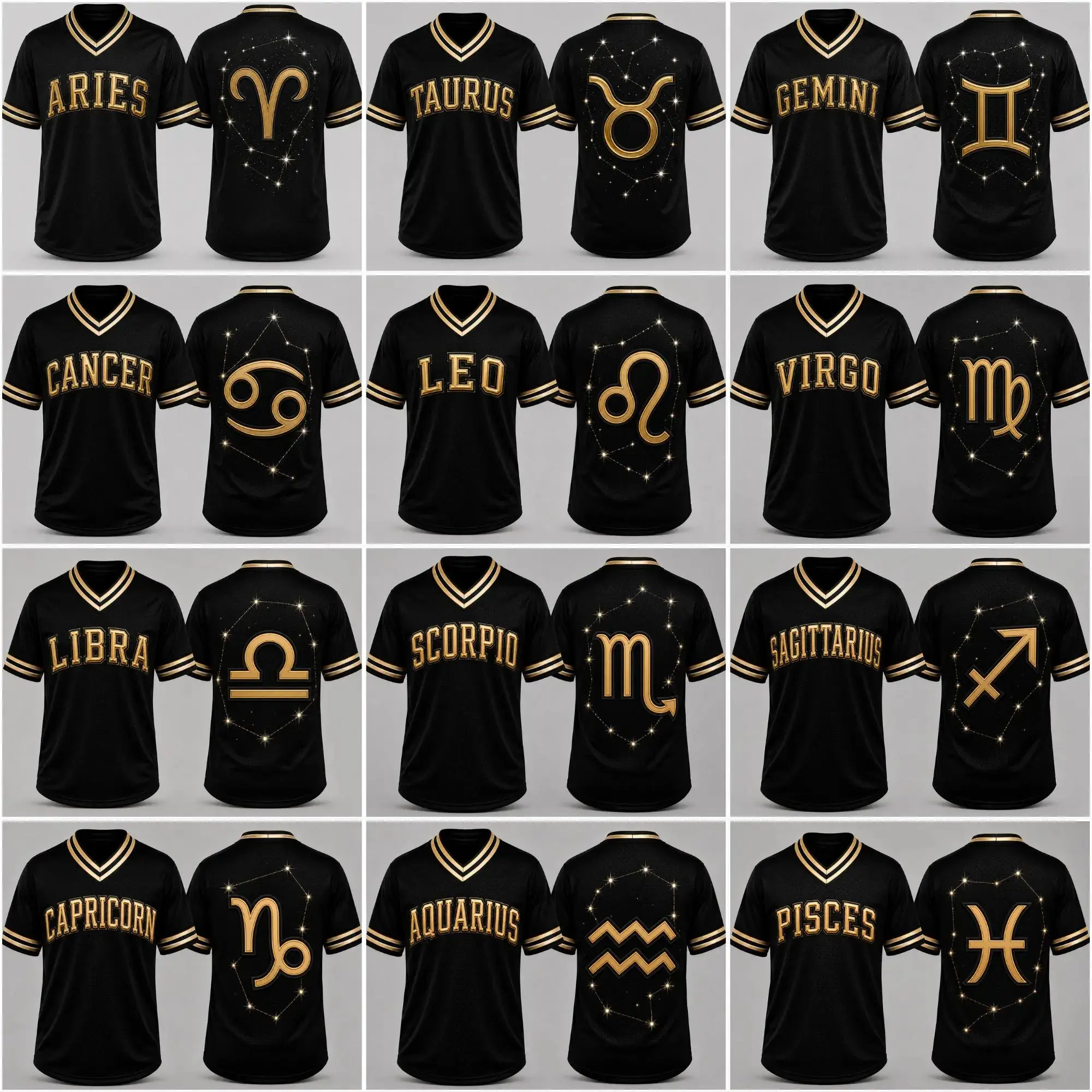 Unisex Zodiac Constellation Oversized V-Neck Graphic Baseball Jersey - Polyester Athletic Tops, Sporty Chic Professional Sports Streetwear, Machine-Wash Multi-Size Birthday Gift (Aries,Leo,Scorpio,Taurus,Gemini,Cancer,Virgo,Libra,Sagittarius,Pisces)