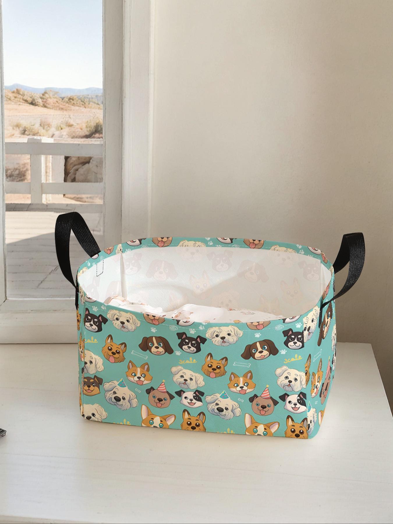 Dog Pattern Storage Basket with Handle, Multi-functional Storage Basket, Foldable Clothes Storage Basket, Home Organizer for Living Room, Bathroom, Kitchen, Dachshund Basket, Clothes Baskets