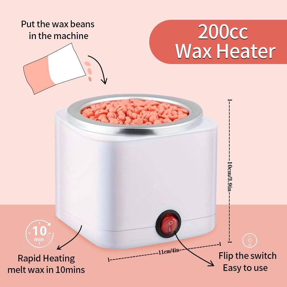 Hair Removal Waxing Kit, 200 cc Wax Warmer with 4 Bags Wax Beads, Wax Beans and 20 Wooden Sticks, At-Home Hair Removal Set for Women