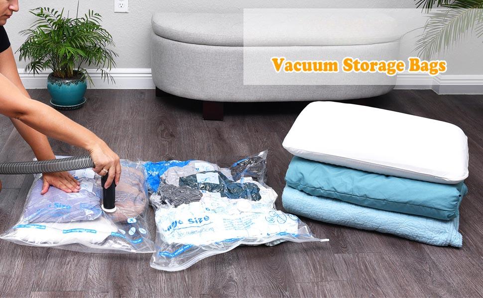 Vacuum Storage Bags, Space Saver Sealer Bags for Clothing, Pillows, Comforters, Blankets, Bedding, Travel, 12 Roll Bags, PA+PE Material Space Saver Home storage / Bedroom clothing storage bags / Vacuum compression storage/Space-saving essentials