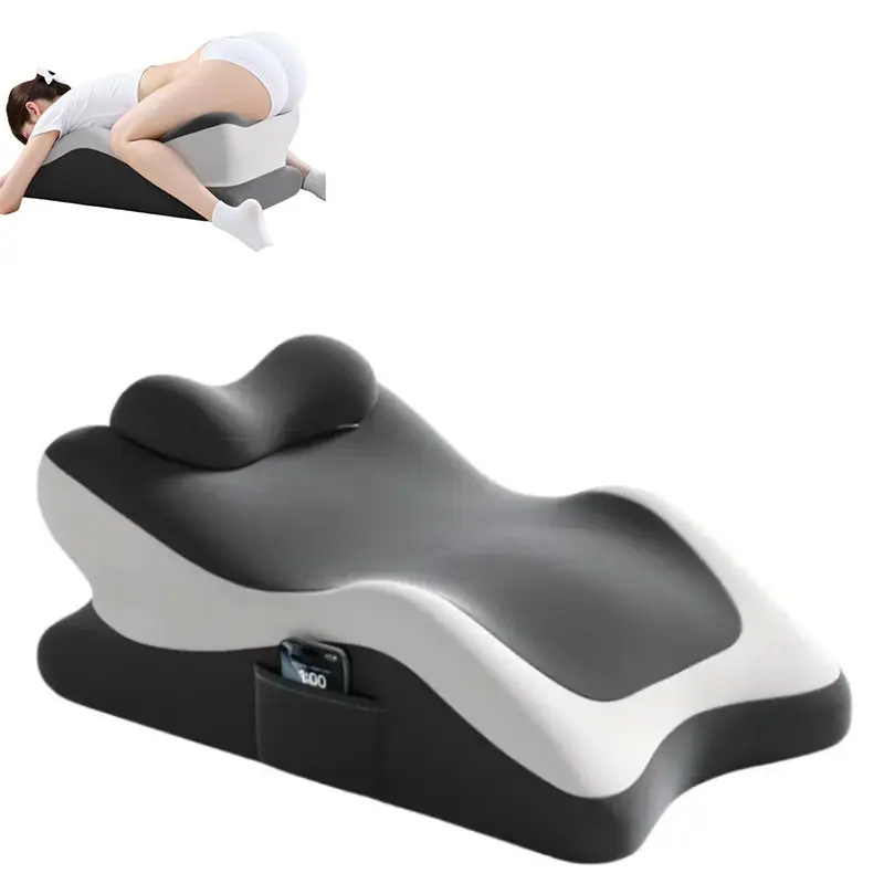 Memory Foam Prone Pillow, Detachable Small Pillow, Skin-Friendly Ice Silk Fabric, Washable, Non-Slip Base, Side Pocket for Devices, Ergonomic Bed Pillows