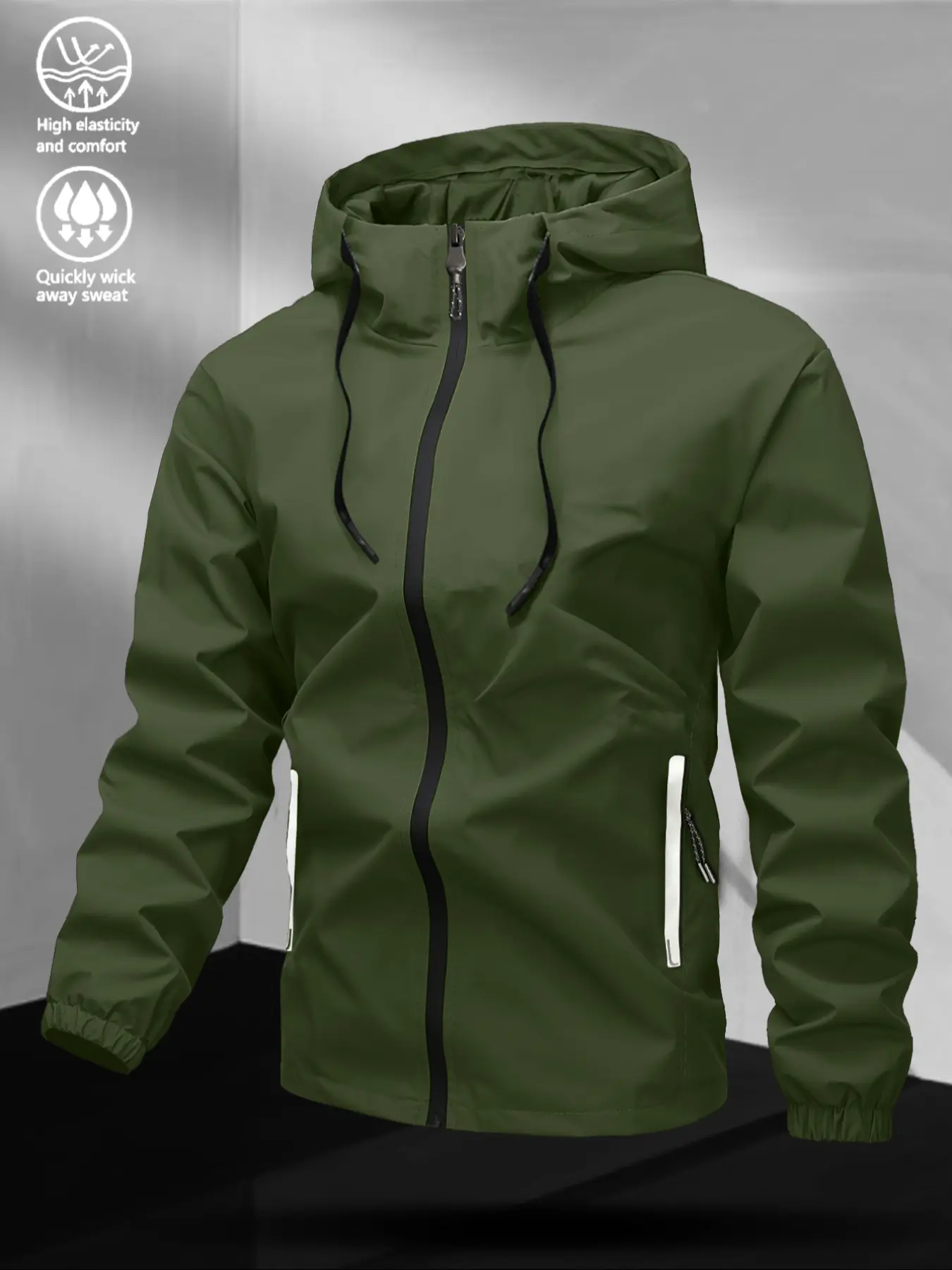 Men's Casual Jacket with Adjustable Hat, Breathable Outdoor Hiking Jacket, Foldable Cap Design, Lightweight Durable, All Seasons, Packable Outdoor Jacket