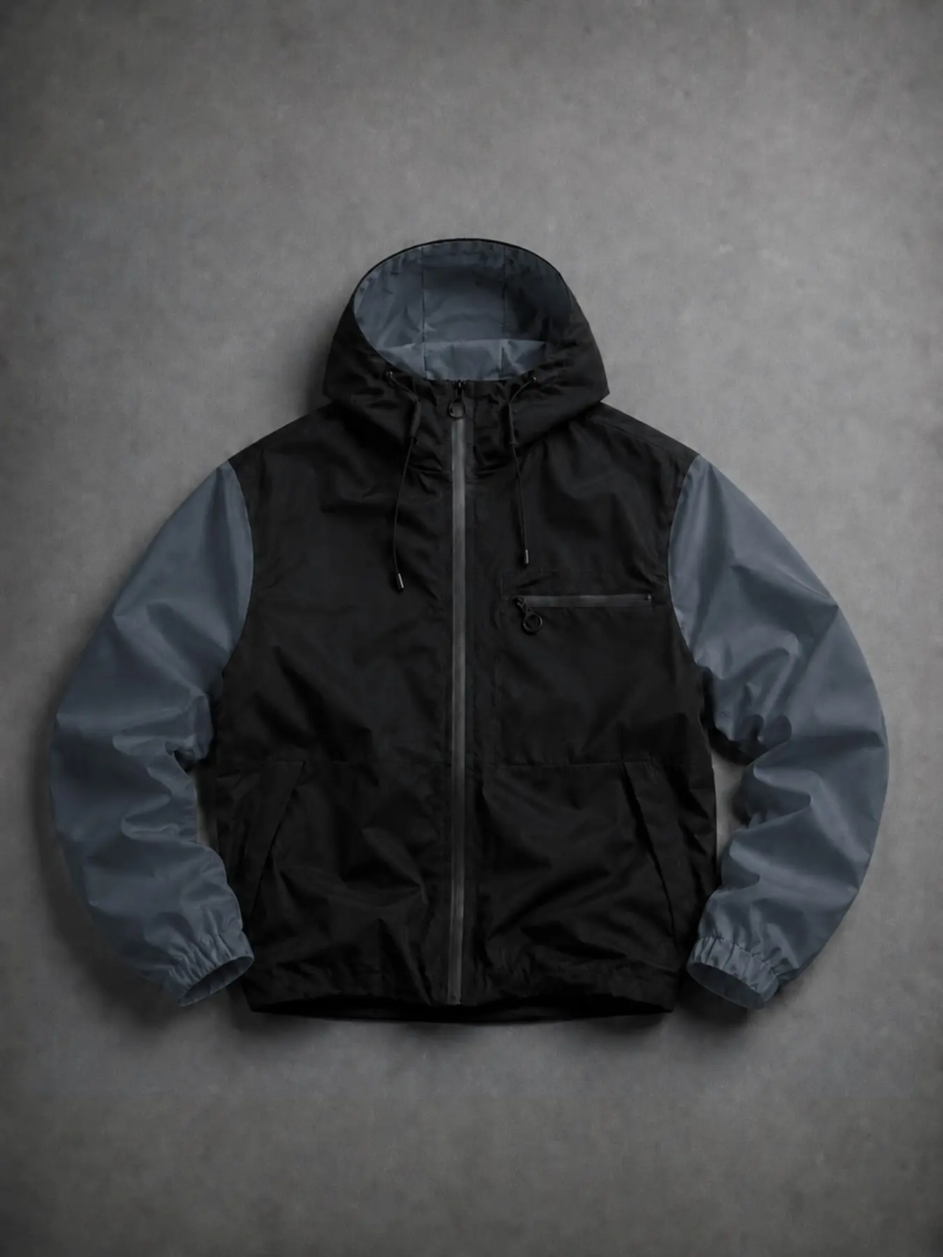 Men's Colorblock Hooded Flying Jacket, Long Sleeve Loose-Fit Zip Closure, Waterproof Drawstring Waist, All-Season Casual Outerwear, Waterproof Jackets