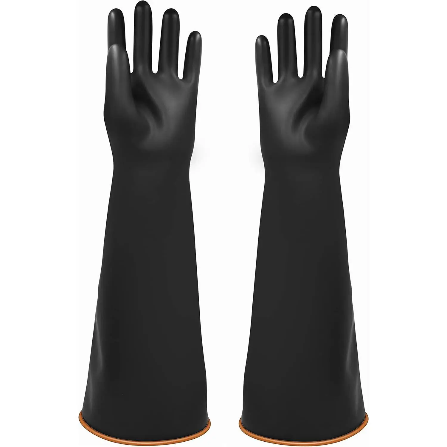 Industrial Double-Layer Natural Latex Rubber Gloves, 14"-18"-22" Heavy-Duty Waterproof Work Safety Gloves with Curling Edge, Black XL Durable Home Improvement Protection Gear (Pairs Available)