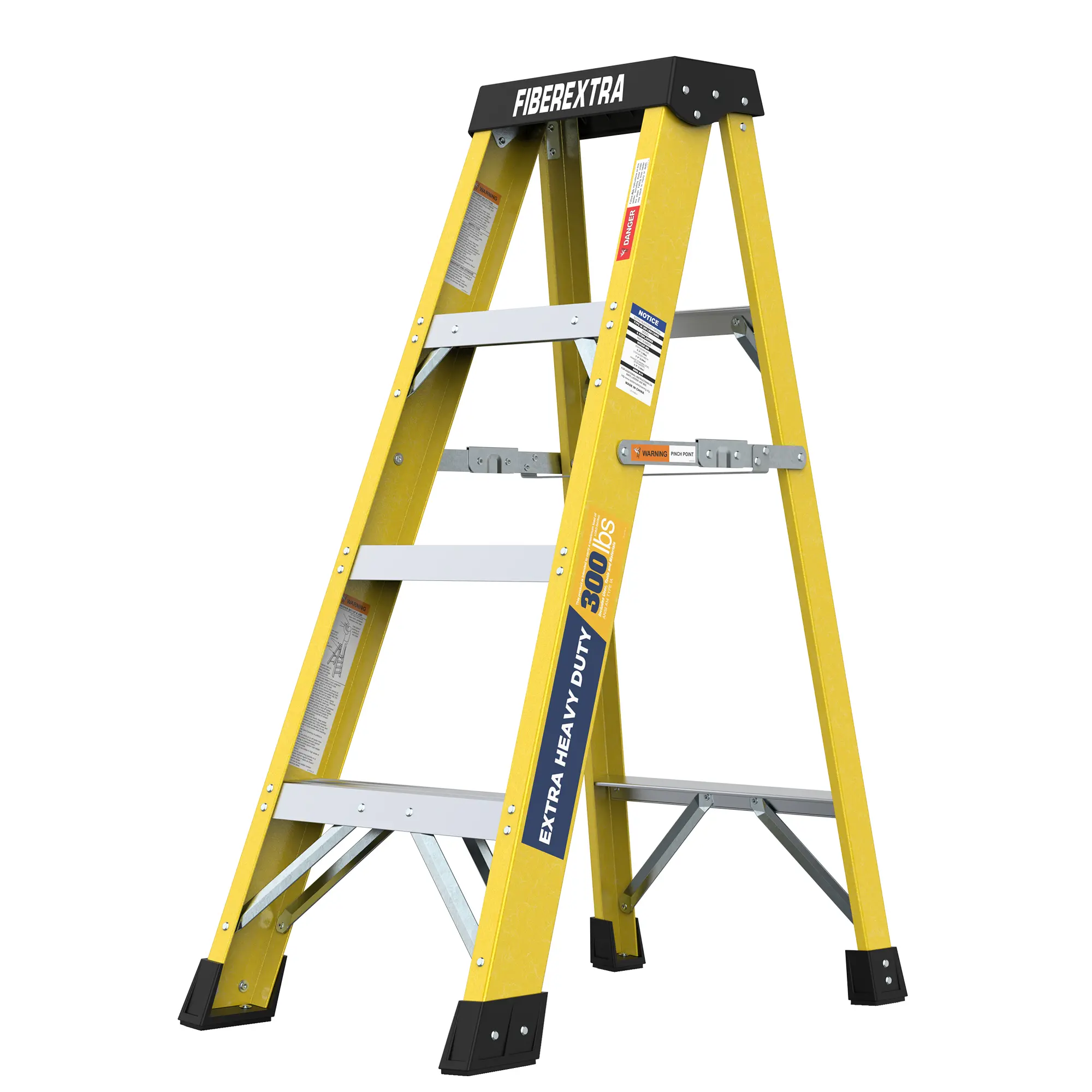 Nokaa Fiberglass Single-Sided Ladder, 4-Step Lightweight Non-Conductive Access Ladder, 300 LBS Capacity, Slip-Resistant Steps, Bright Yellow, ANSI Compliant, for Home Maintenance, Cleaning, Reaching High Shelves, Foldable Storage