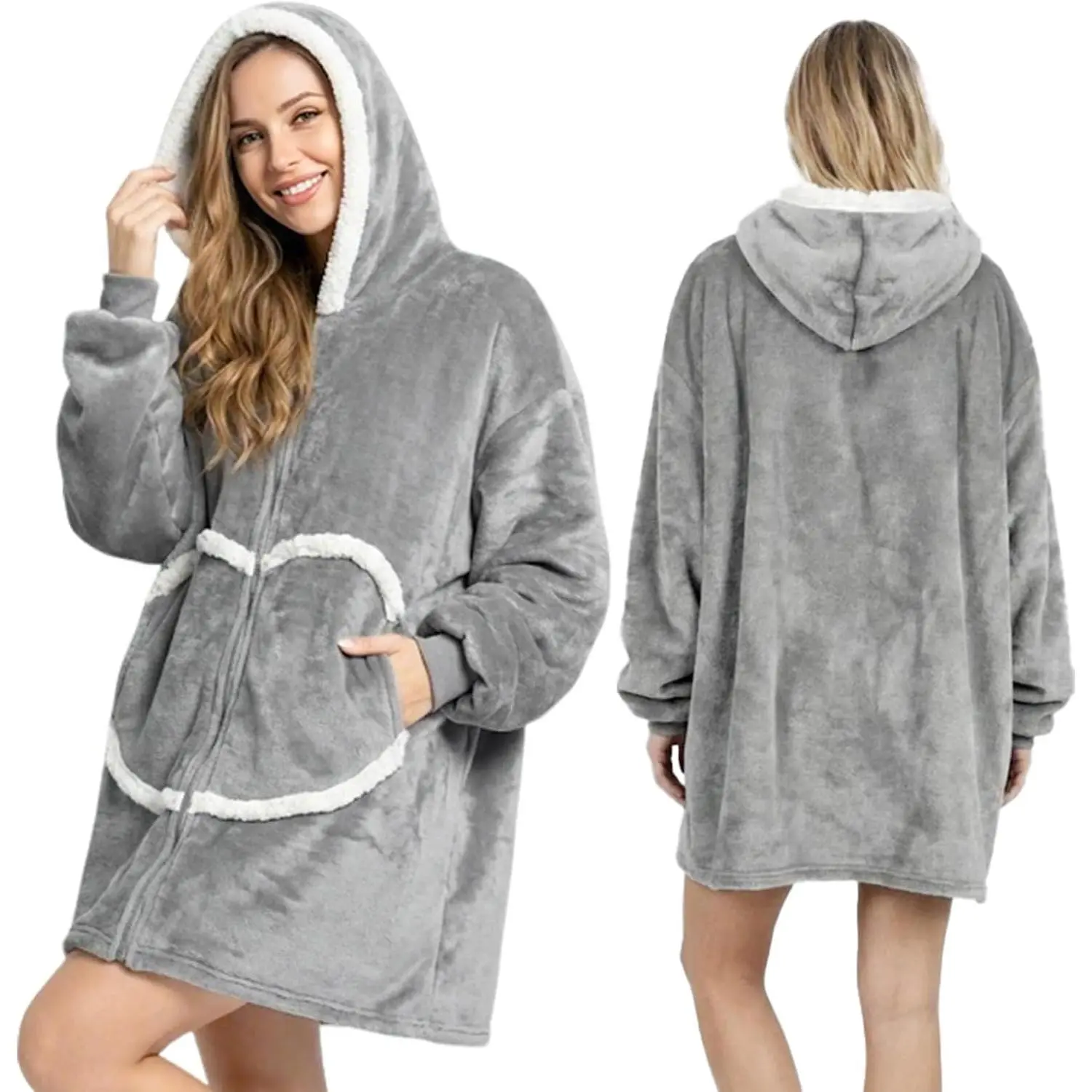 Wearab Blanket Hoodie, Cozy Flannel Blanket with Sleeves and Zipper for Women, Mens, Teens