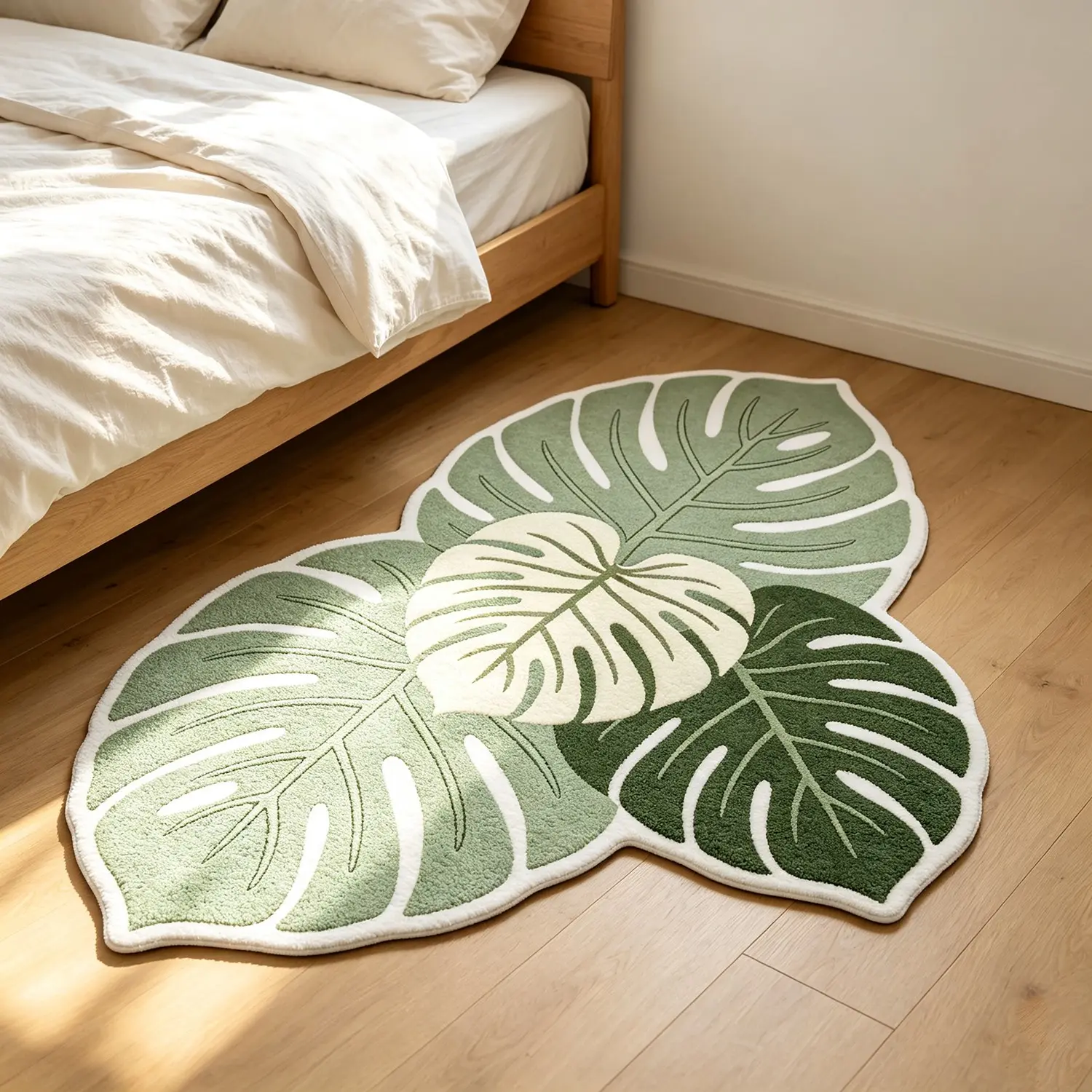 Unique Monstera-Shaped Rug, Gradient Design, Nordic Style Plant Bedroom Bedside Mat, Living Room Sofa Decor Pad, Balcony Window Atmosphere Blanket