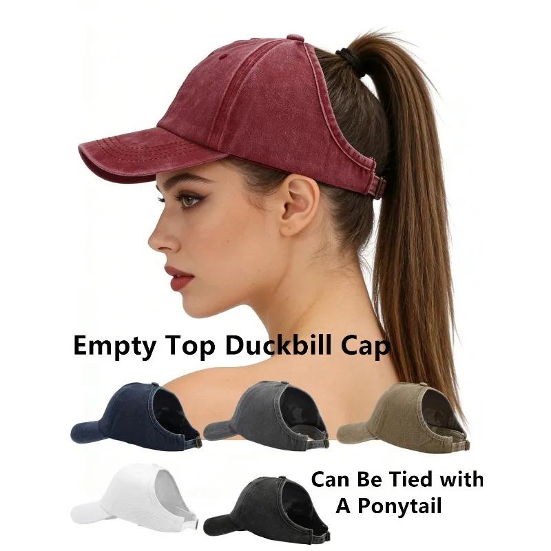 1pc Retro Washed Backless Baseball Cap for Women,Summer Outdoor Sports Ponytails,Stylish and Versatile Sun Hat for Daily Wear