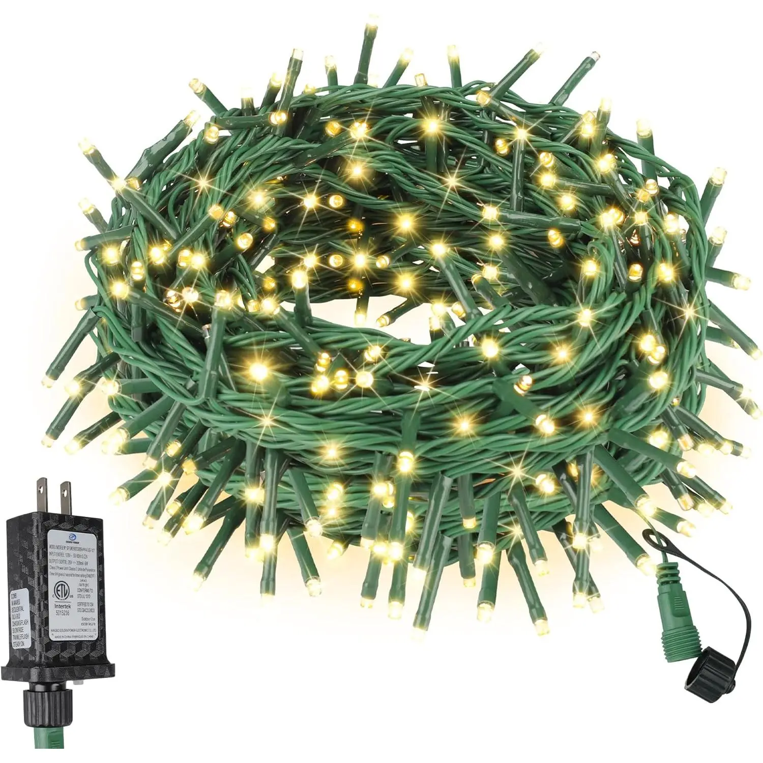 200 LED Christmas Mini Lights End-to-End Plug 8 Modes Indoor String Lights with Timer, Outdoor Twinkle Fairy Lights for Christmas Tree Patio Garden Holiday Warm White