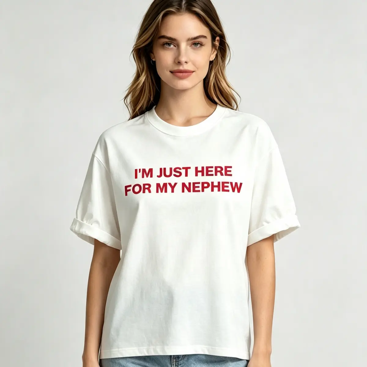 I'm Just Here For My Nephew Cute Auntie Tee, Aesthetic Funny Nephew Outfit Baby Shower Gift For Auntie Tee, Gift For Her Casual Breathable