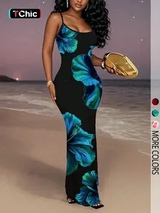 Women's Fashion Elegant Chic Floral Print Halter Dress, Sexy Casual Summer, Perfect for Daily Wear & Special Occasions
