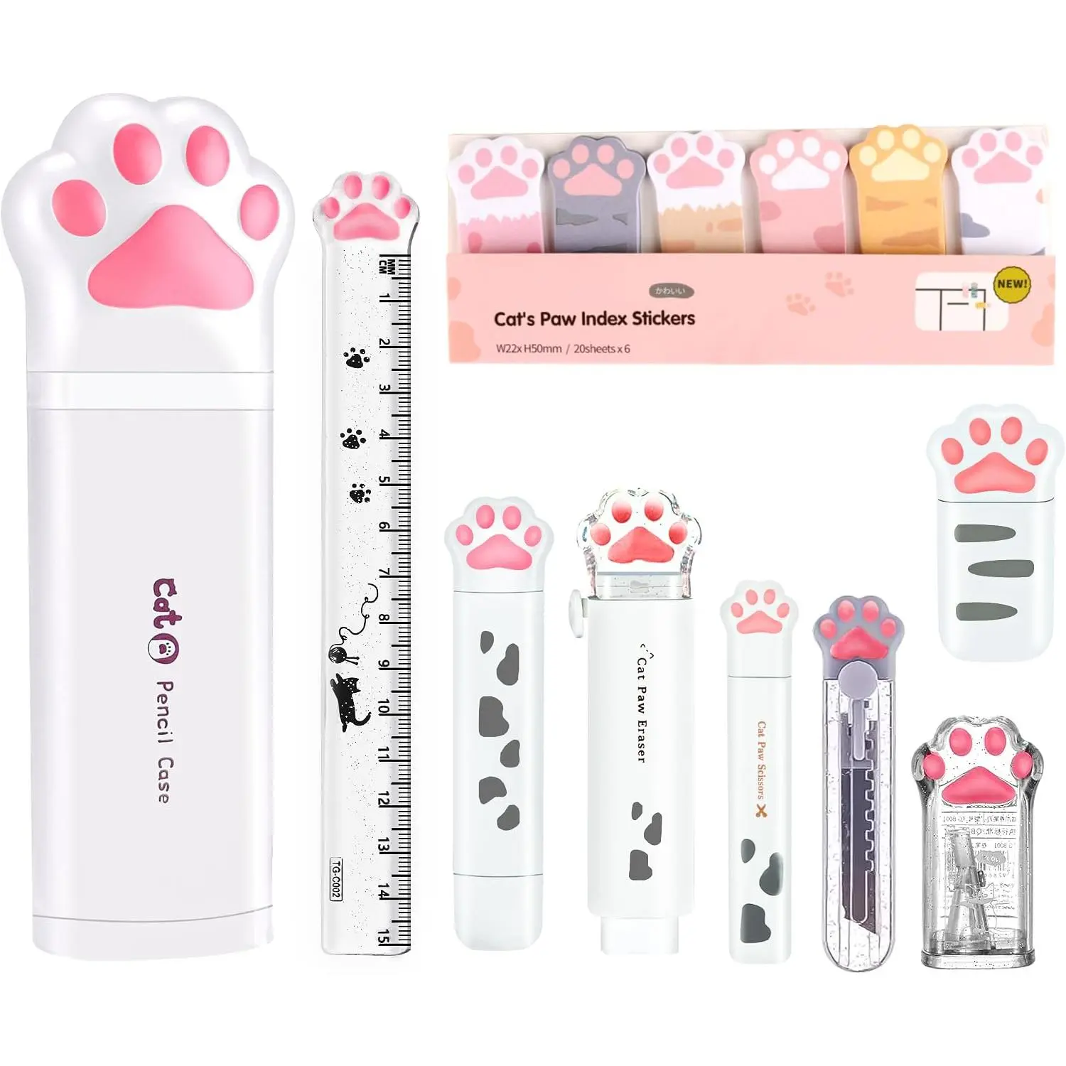 9 count Cute School Supplies, Cute Stationery,Includs Pencil Sharpener,Eraser, Correction Tape,Sticky Notes, Ruler, ,Utility , for Cute Office Supplies