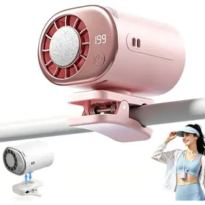 Car Clip on Cooling Fan, 360 rotating,16 ° c Semi-Cooling 199 Speeds LED, Portable Wearable Mini Fan Back Seat, Hat, Collar, Lanyard, 2000mah Battery Powered Personal Cooling Unit (Pink)