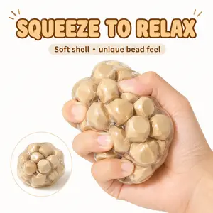 Creative Wood Bead Squishy Toy| Satisfying Clear Stress Ball, Unique Rolling Crunchy Sensory Fidget Toy for Calming Anxiety Relief Gift