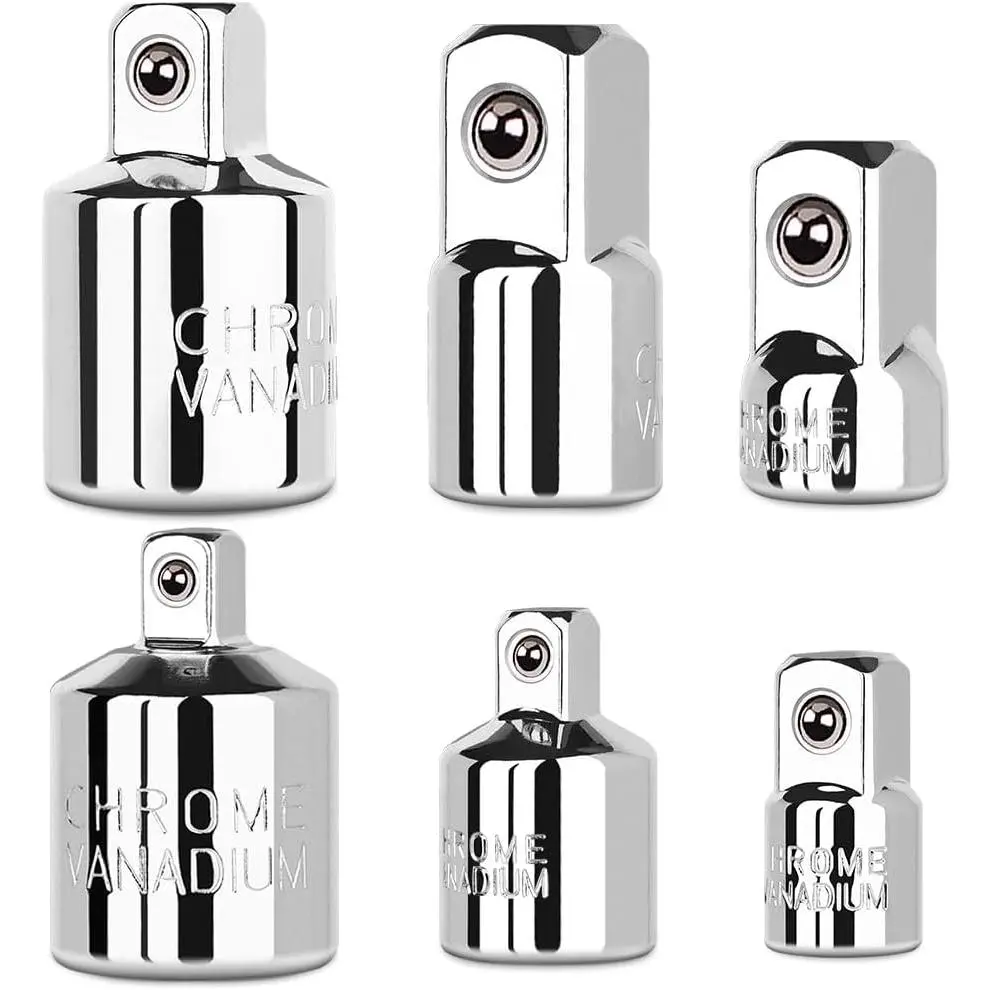 GJANSH 6 Piece Socket Adapter and Reducer Set, 1/4", 3/8", 1/2" Chrome Vanadium Steel Ratchet/Socket Extension/Conversion Kit for Automotive Maintenance