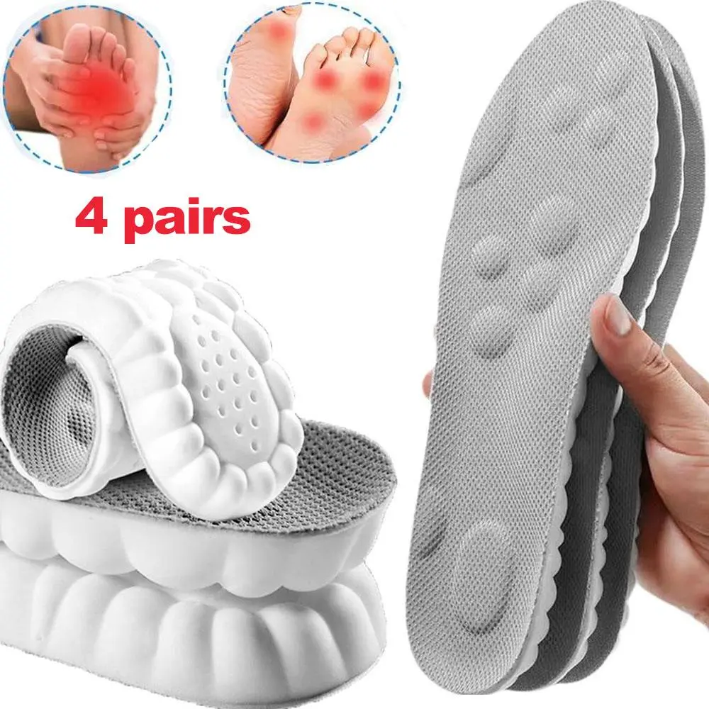 4 Pairs Multi-Size 4D Cloud Technology Foam Insoles - Ultra Soft Arch Support, Mesh Casual Footwear Insert, Acupoint Massage for Work Boots, Plantar Fasciitis Relief