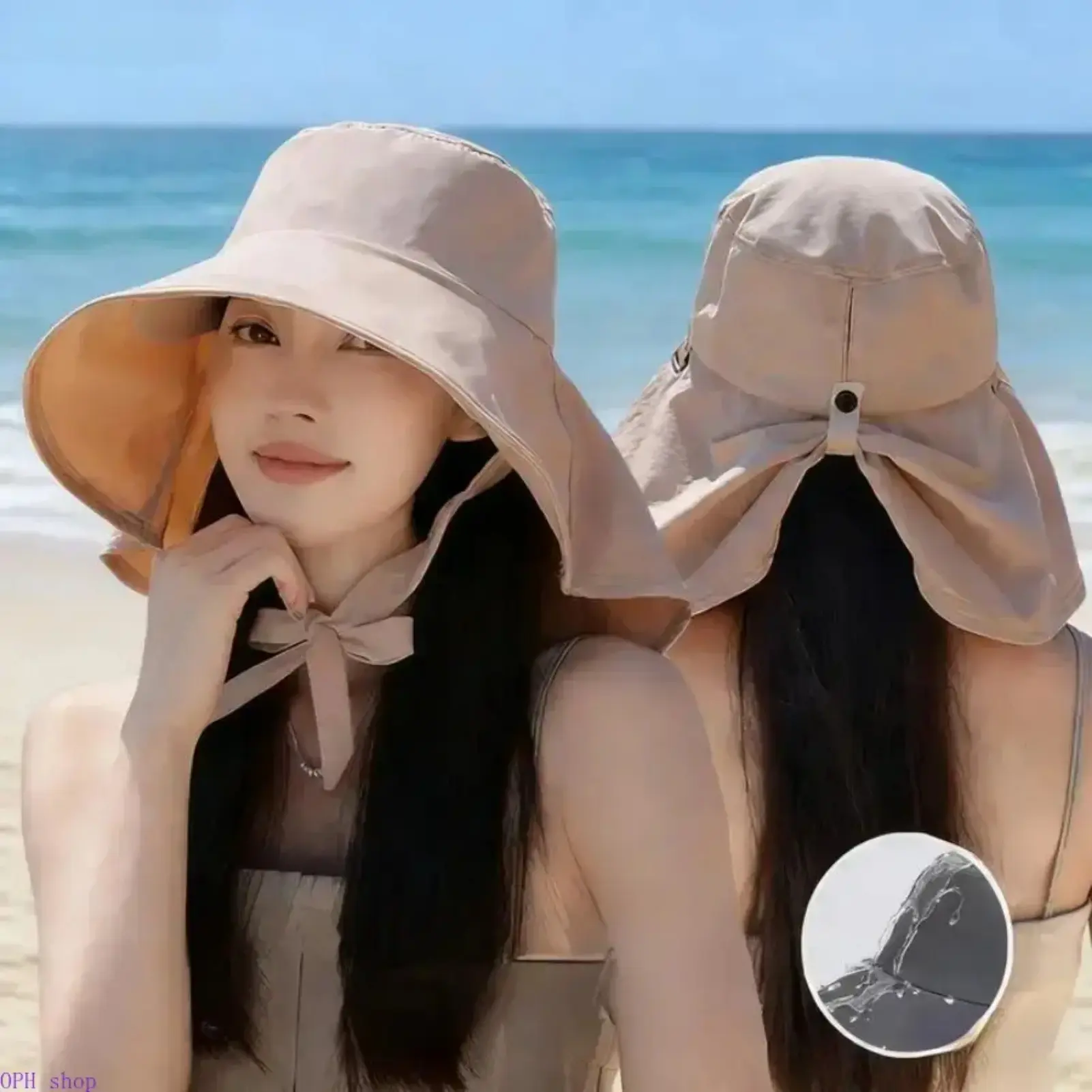Korean Style Wide Brim Sun Bonnet With Attached Shawl UPF Sun Protection Double Layer Waterproof Quick Dry Fisherman Hat For Spring Summer Outdoor Rainy Activities