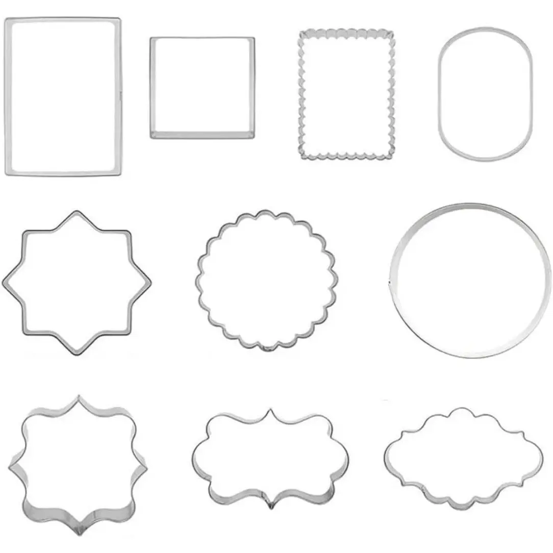 10 count Stainless Steel Plaque Frame Cookie Cutters - Variety Shapes Fondant Cutters for Baking,Wedding,Birthday,Christmas,Metal Biscuit Molds for DIY Decorations