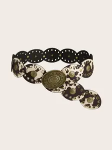 Women's Vintage Boho Leopard Print Wide Belt, Exquisite Belt, Y2K Oval Rivet Design, Alloy Metal Craft, Perfect for Dresses & Casual Wear, Boho Style Belt, Stylish Belts, Trendy Belt