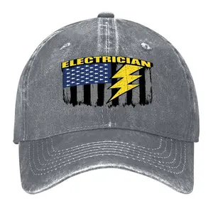 Vintage Washed Baseball Cap for Men and Women, Adjustable Low Profile Dad Hat, Cotton Curved Brim Casual Outdoor Hat,Electrician Lightning Flag