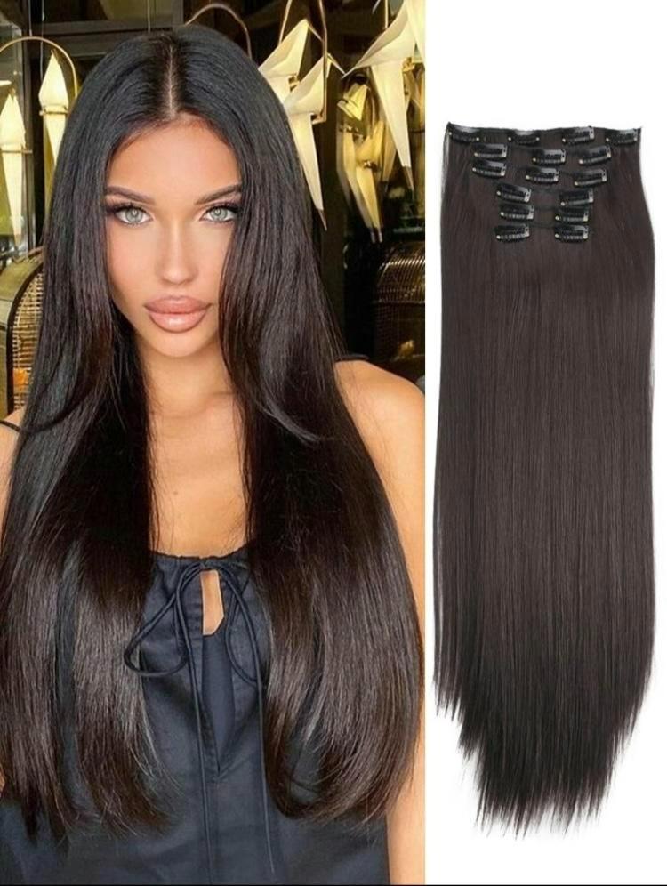 24 Inch Clip-in Hair Extensions 6pcs Long Straight Natural Look Synthetic for Women Soft Lightweight Comfortable Wear Everyday Use Youthful Style Extension Set half wig ponytails real human Short Dreadlock Curly Afro with Bangs Ice Sliky Fiber Headband az