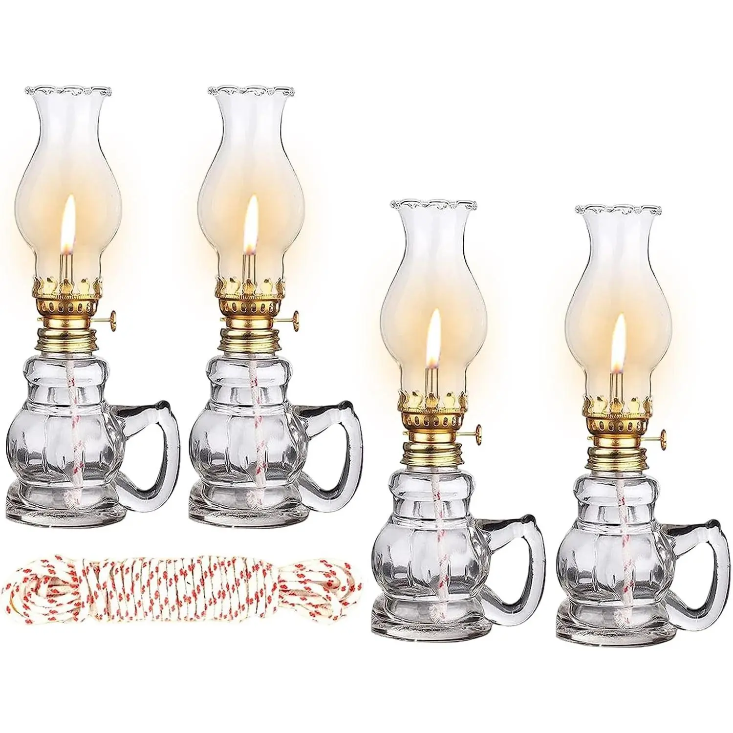 4PCS Chamber Oil Lamp Glass Kerosene Oil Lamp,Citronella Torche for Outside Home Lighting Hurricane Lamp Clear Kerosene Lamp Lantern,Oil Lantern for Outdoor Table Décor, Patio, Backyard, Pool