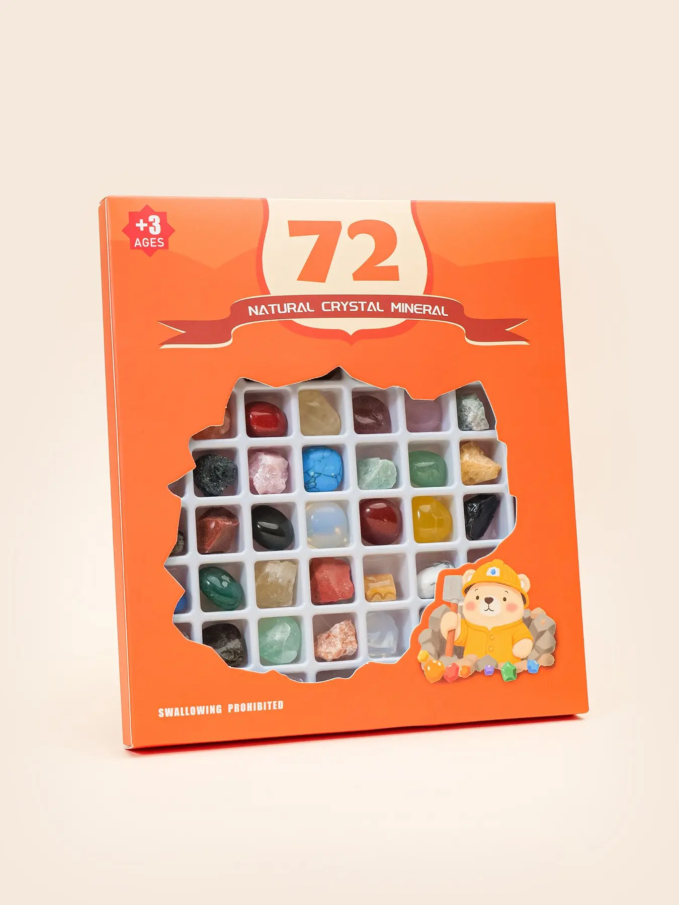 72-Grid Natural Mixed Crystal Grinding Stone Set, Polished Gemstone Specimens, Chakra Healing Kit, Beginner Crystal Set, Gift Box