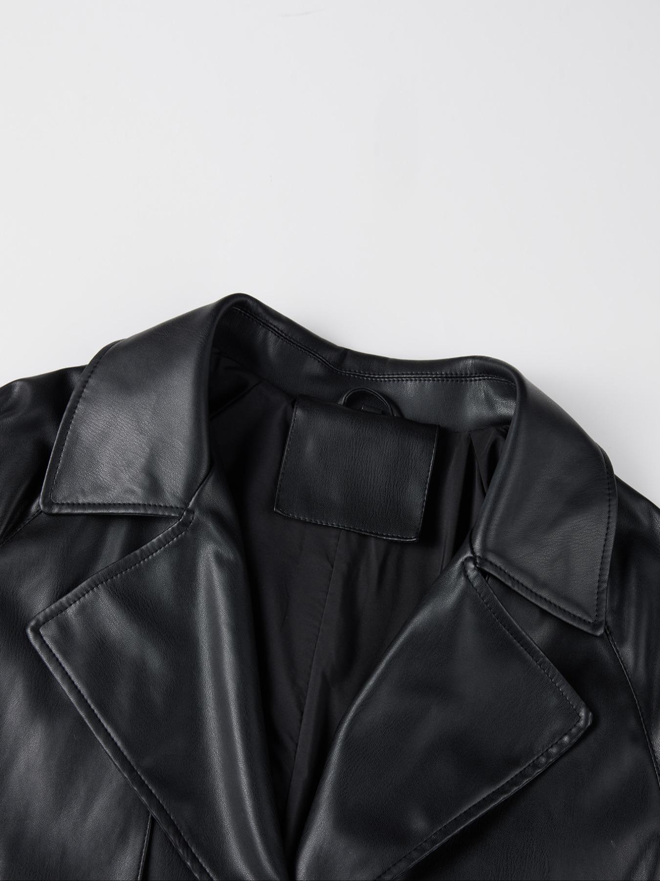 Women's Spring British Style PU Long Jacket, Casual Fitted Windbreaker, Lightweight Elegant Commuter Coat, Includes Waistband