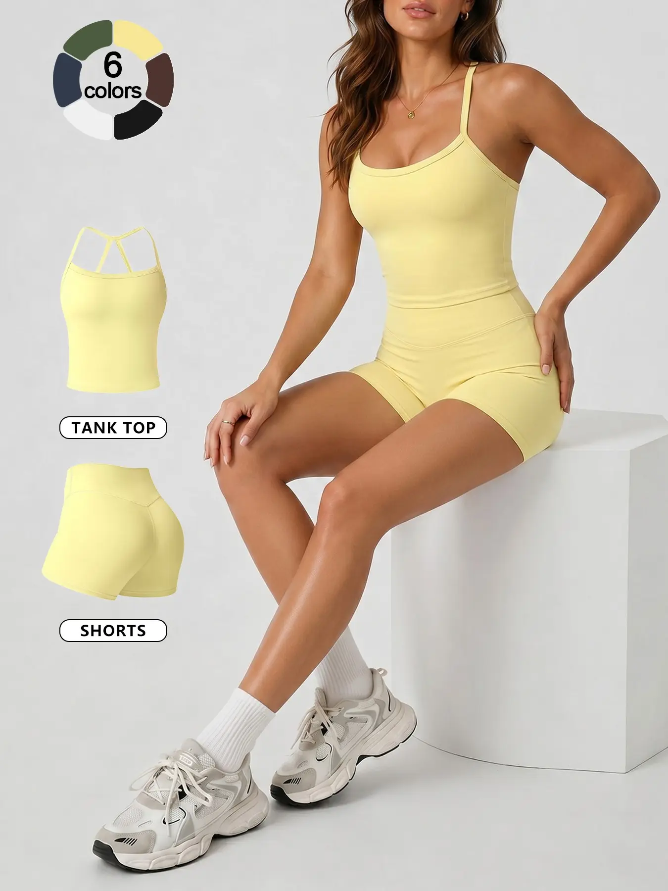 Women's 2-Piece Spaghetti Strap Top and Shorts Set, Sleeveless with Removable Pads, Buttery Soft Breathable Four-Way Stretch Loungewear, Pajama Set, Tummy Control Butt Lifting Pilates Yoga Set for Home Casual Wear, Going Out Travel Cooling Outfit