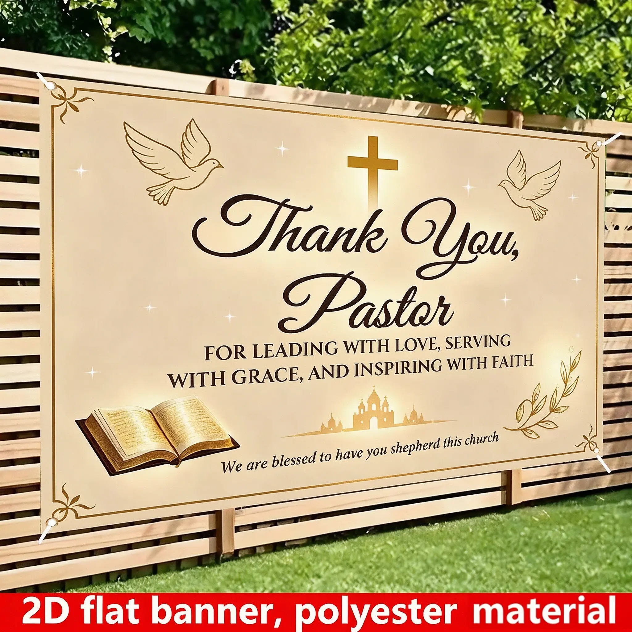 2D Flat Banner 1pc, Pastor's Day Decoration, Polyester Material, Vintage Certificate Style, Elegant Formal Church Thank You Print, No Power Needed