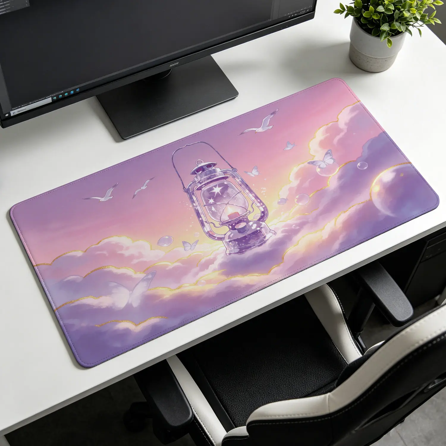 Extra Large dreamy lantern sunset clouds Mouse Pad,Non Slip Rubber Pad,Desktop Decoration Drotection Pad,Washable,Lock Edge Multi Size,Premium Multipurpose Mousepad For Home,Office,Gift for Family and Friends