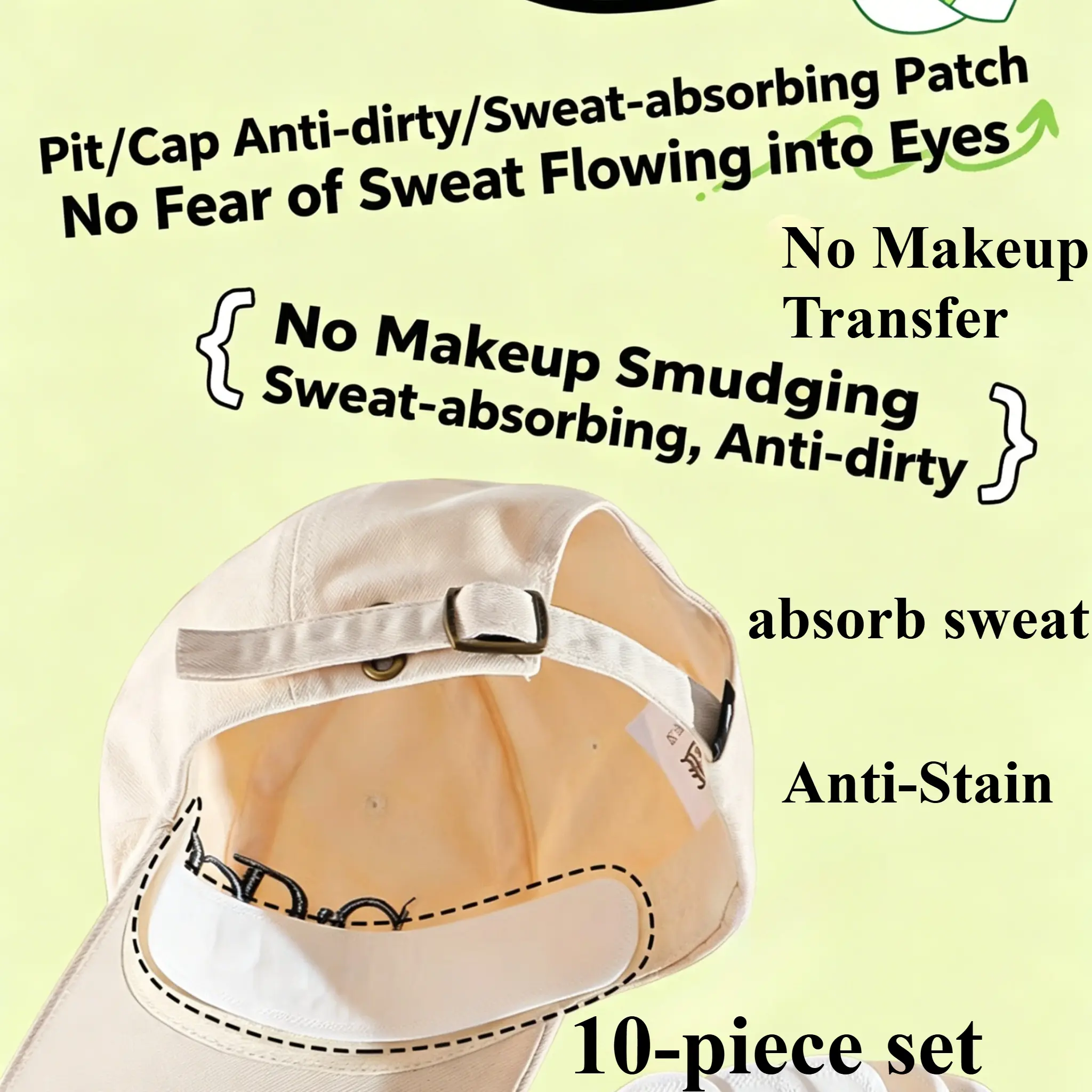 10-piece set of hat anti-dirt stickers, brim anti-sweat stickers, disposable hat sweat-absorbing stickers, baseball brim anti-dirt stickers