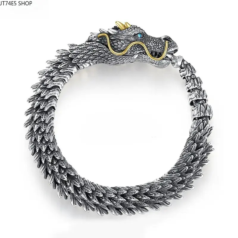 Gold Plated Dragon Scale Bangle, Traditional Dragon Bracelet Lucky Amulet Jewelry for Men & Women