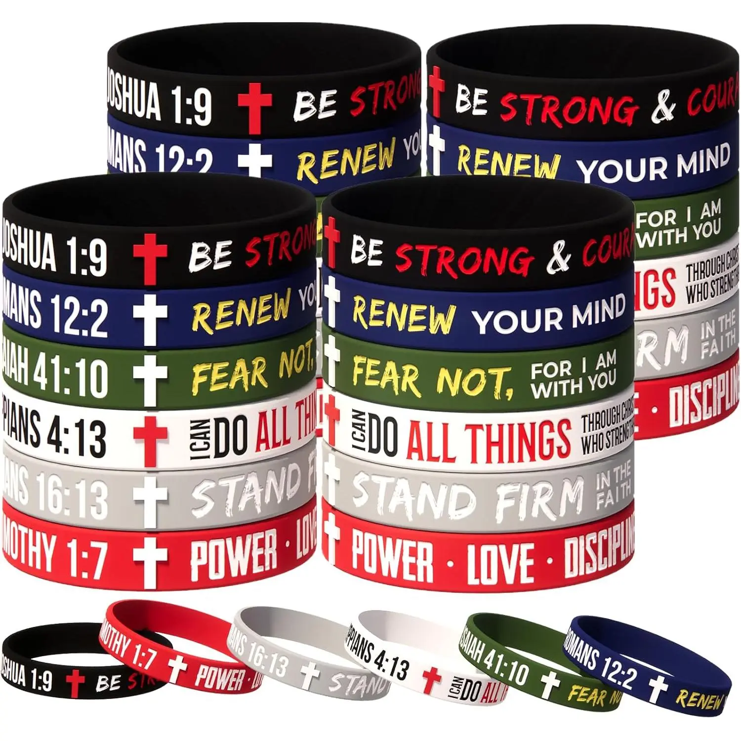 60 count Bulk Christian  Wristbands with Inspirational  Verse – Scripture Bracelets Church Gifts, Sunday School Prizes, Party Favors