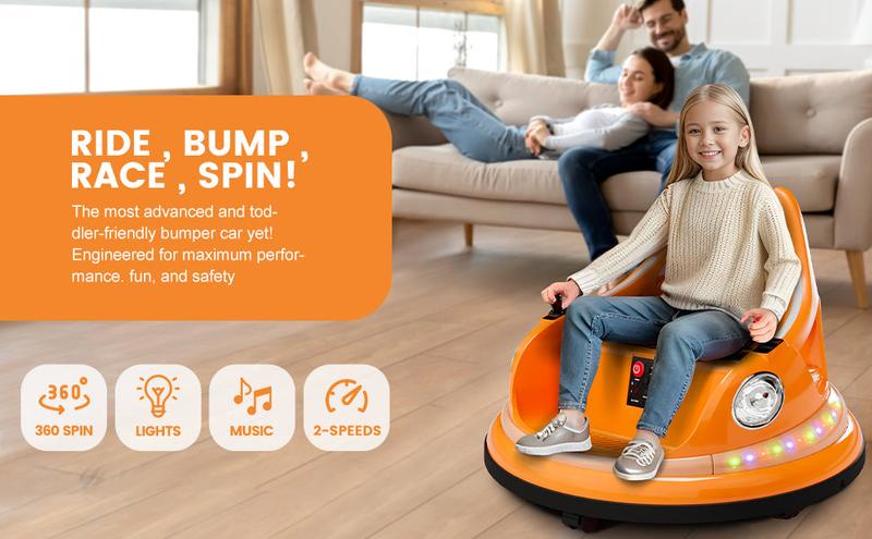 GARVEE Electric Bumper Car for Kids, 12V Ride on Toddler Bumping Car W/Remote Control, LED Lights & 360 Degree Spin, ASTM Certified - Orange