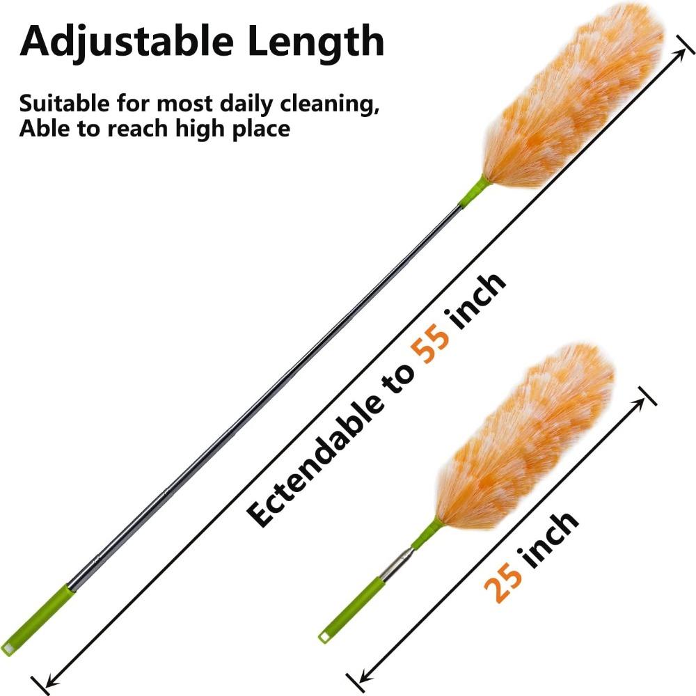 Washable Electrostatic Duster Pack, Extendable Pole 25" to 55", Feather Duster for Cleaning
