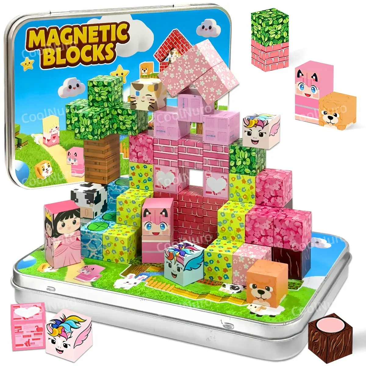 Magnetic Building Blocks for Kids Aged 3+, Cherry Blossom Garden Toy, Stacking Blocks with Cute Cubes, Educational Construction Set, Building Blocks Kit