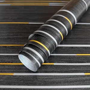 Wood Grain Gold Line Wallpaper, PVC Wall Paper for Living Room, Bedroom, Hallway, Bathroom, TV Background, Restaurant, Hotel, Store