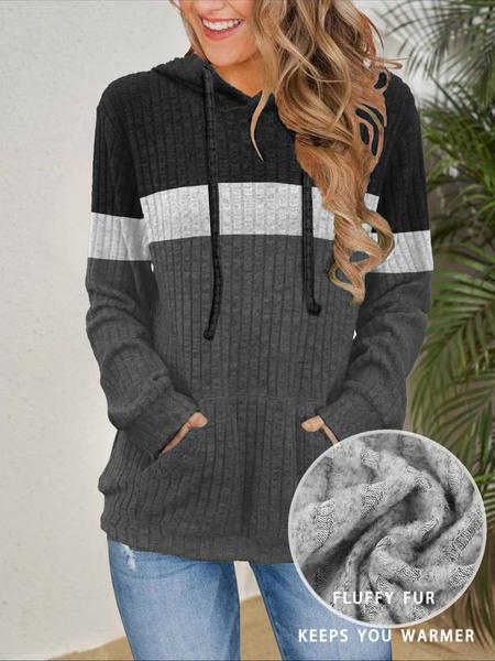 Women's Fall Fashion Colorblock Hooded Sweatshirt, Long Sleeve Pullover, Casual Streetwear, Ladies' Clothing for Daily Wear