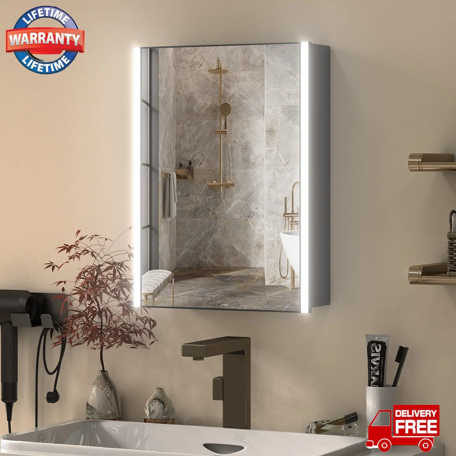 Black Medicine Cabinet with Mirror, Wall Mounted Rectangle Aluminum Bathroom Mirror Cabinet, Rustproof