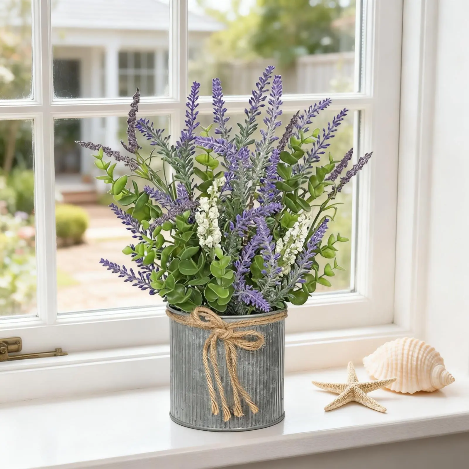 2-Pack Artificial Lavender & Eucalyptus Plastic Flower Potted Plants with Foam Berries in Iron Pots, Rustic Farmhouse Decor Centerpiece for Table, Room Decor (Home Supplies)