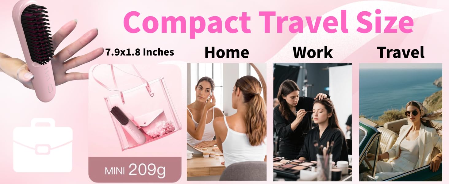 Go Pro Hair Brush for Hair, Hair Straightener Brush & Thick Curly Hair,4000mAh Cordless 2026 Go Brush Pro, 30s Rapid Heating, 4 Temp Settings (140-200°C), Ionic Comb (Pink)