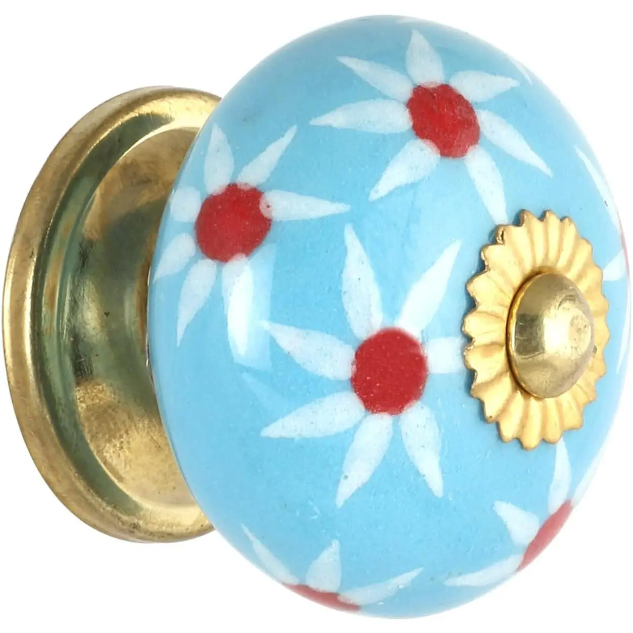 Dresser Knobs for Cabinets and Drawers -  Ceramic Kitchen Cupboard Wardrobe Pull Handle Countryside Boho Decor Furniture Hardware - Sky Blue  - Pack of 4