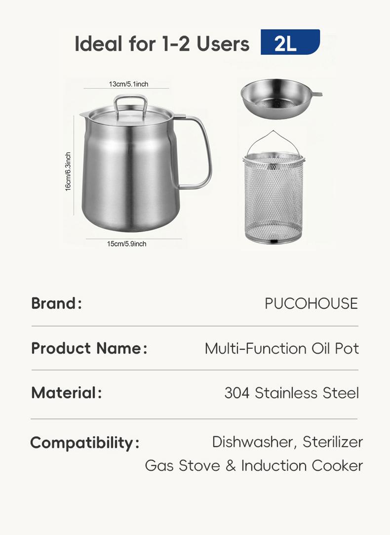 3500ml Stainless Steel Oil Dispenser w/Filter & Tray 4-Piece 304 Stainless Steel Deep Fryer Pot with Oil Filter Basket Utensils Kitchenware Aluminum 	 stainless steel pans