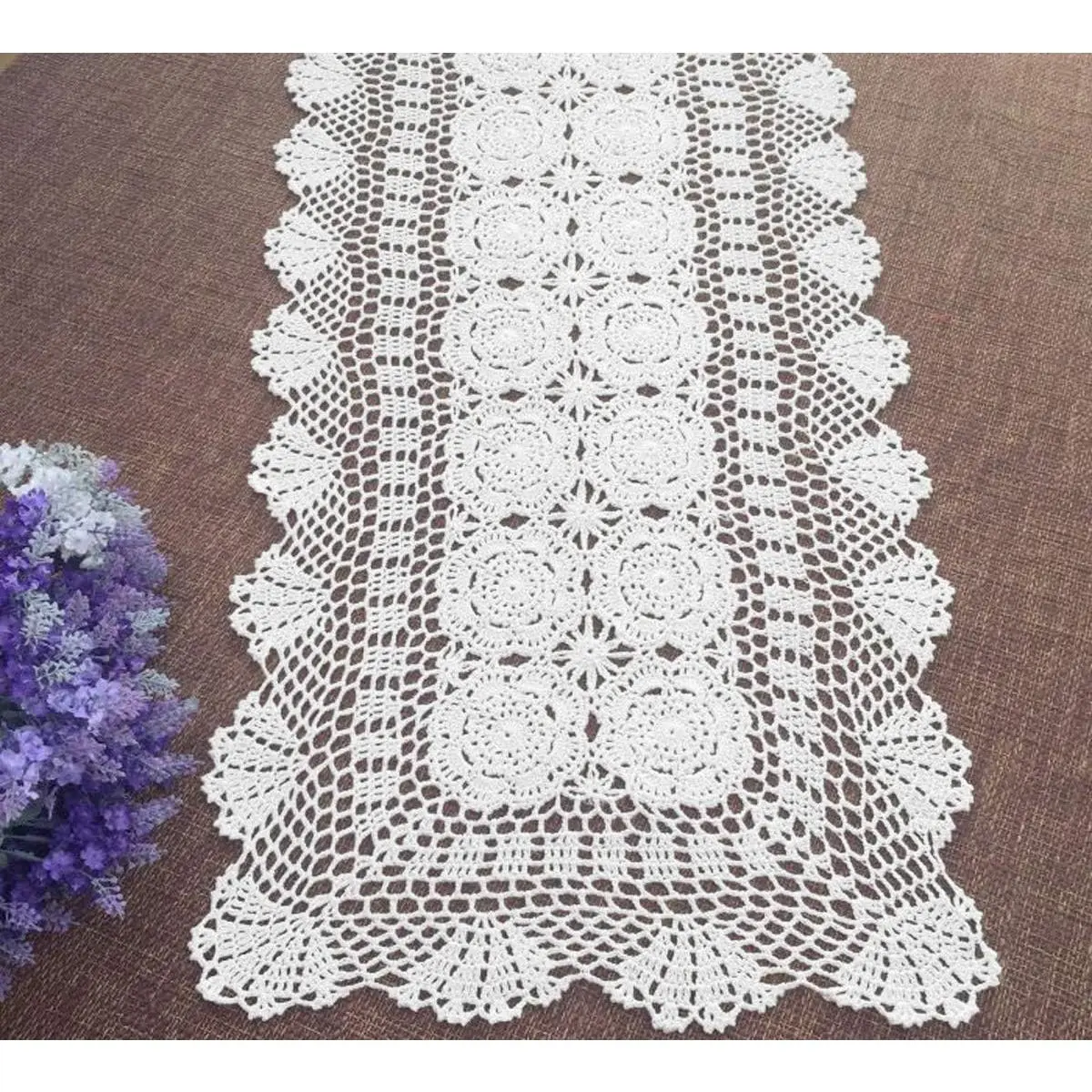 Rectangular   Crochet Lace Table Runner Doilies Dresser Scarves for Bedrooms ,16 Inch by 31 Inch,White