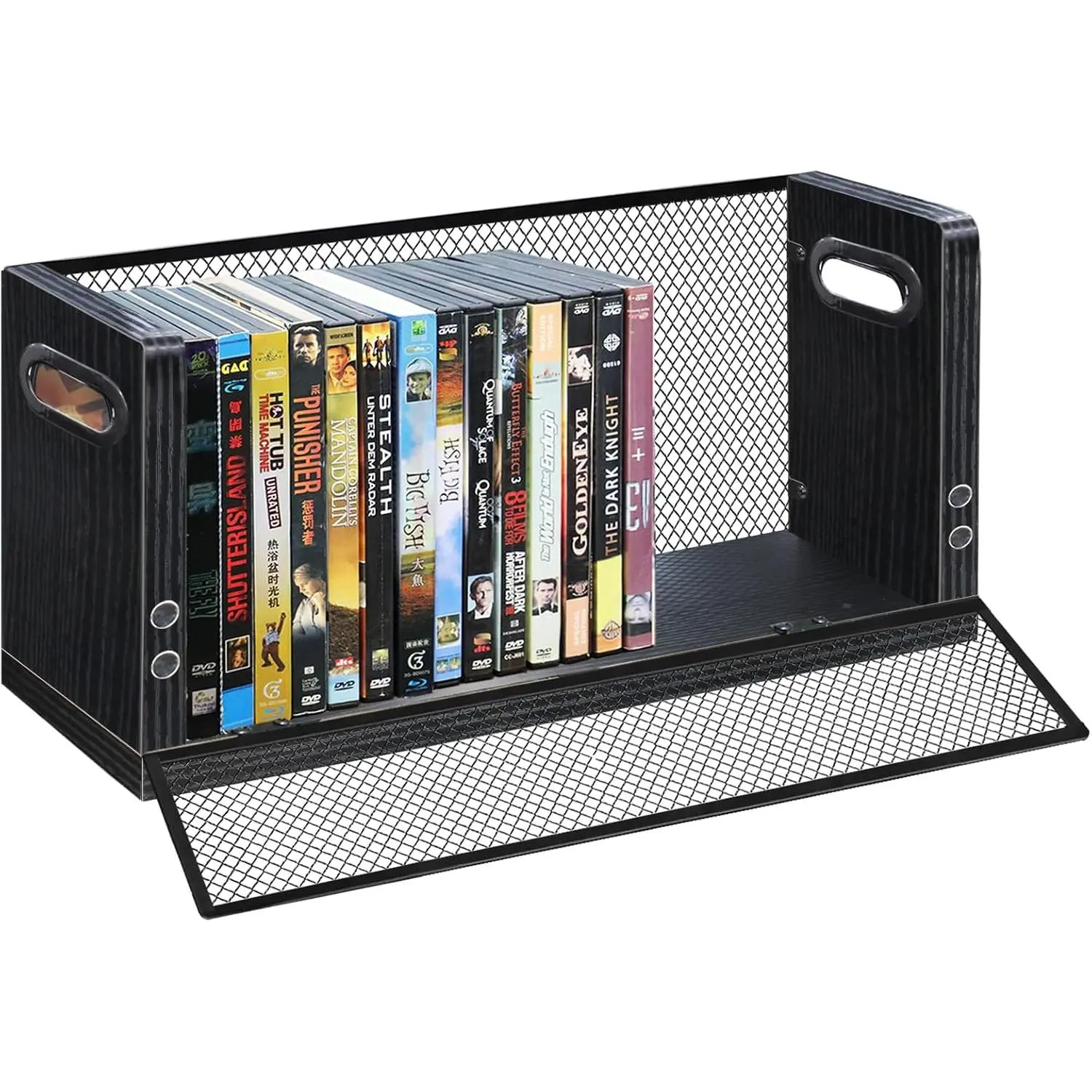 DVD Blu ray Storage Rack, DVD Shelf Holds Up To 28 DVD Cases, Stackable  & Metal DVD Tower with  Opening Door for Easy Access, Desktop Organizer for CDs, Video , VHS Tapes